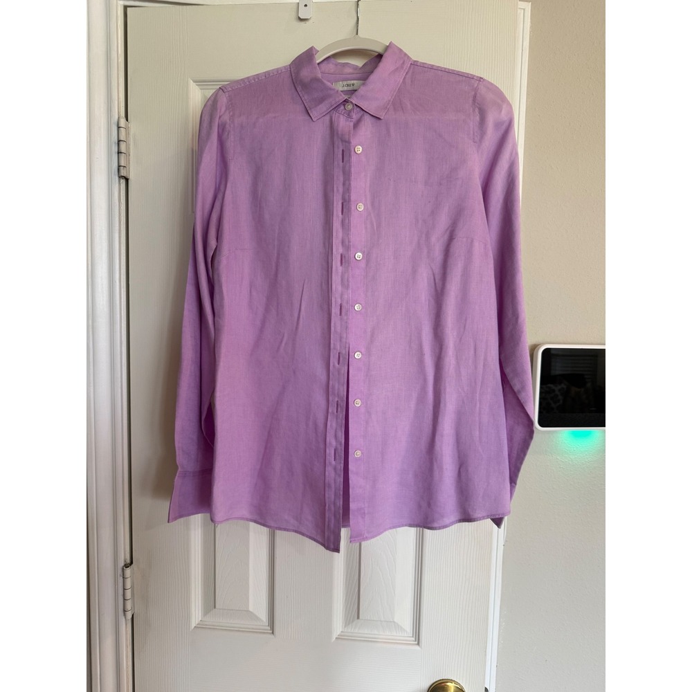 J.Crew Perfect Shirt Womens Purple Linen Long Sleeve Button Down Blouse Lavender
